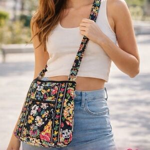Floral Pattern Crossbody Bag with Black Background